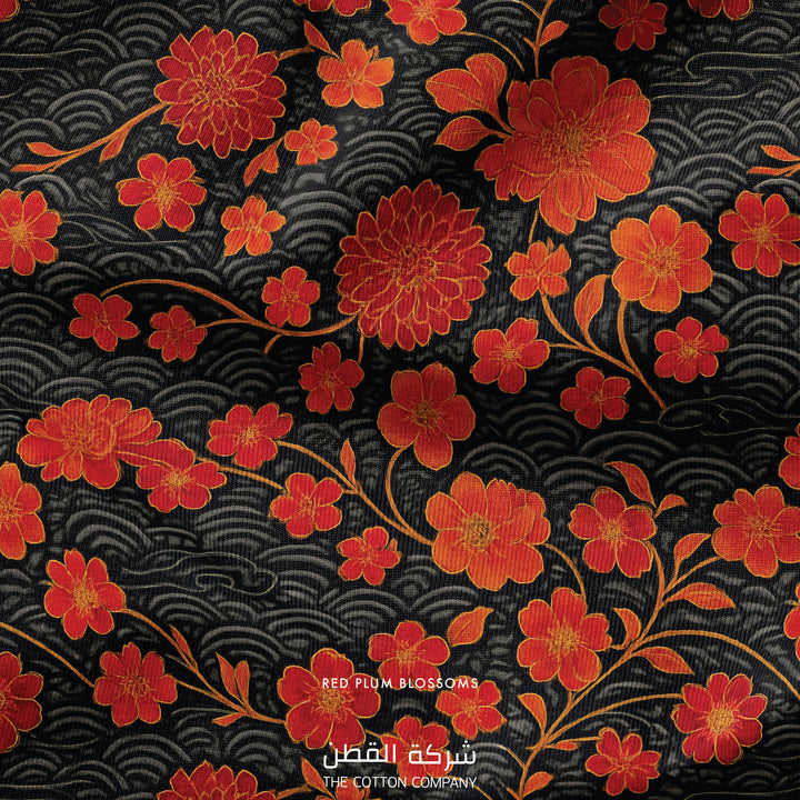 Fabric - Red Plum Blossoms